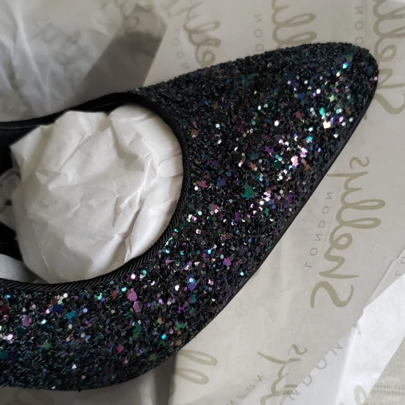 SHELLYS LONDON New Pumps Chic Heel Slingback Sandal Leather Lined Glitter Womens - Picture 7 of 14